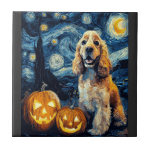 American Cocker Spaniel Cute Dog Halloween Jack O Ceramic Tile