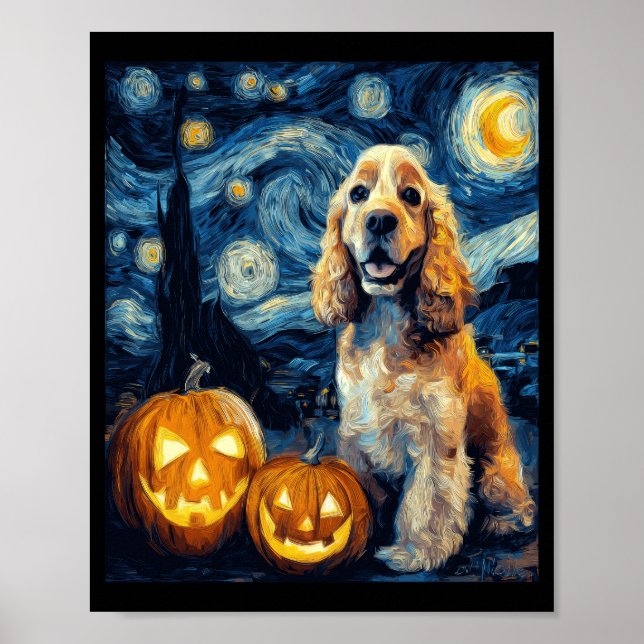 American Cocker Spaniel Cute Dog Halloween Jack O  Poster (Front)