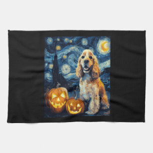 American Cocker Spaniel Cute Dog Halloween Jack O Tea Towel
