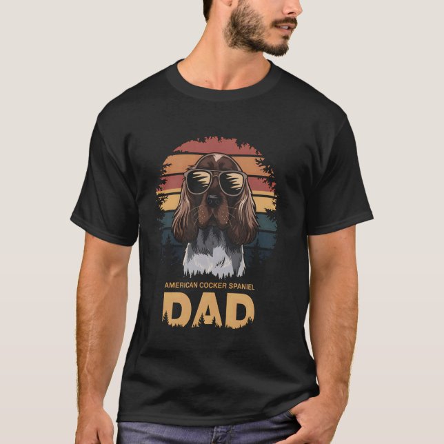 American Cocker Spaniel Dad Funny Dog Lover Retro  T-Shirt (Front)