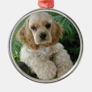 American Cocker Spaniel Dog And The Green Fern Metal Tree Decoration