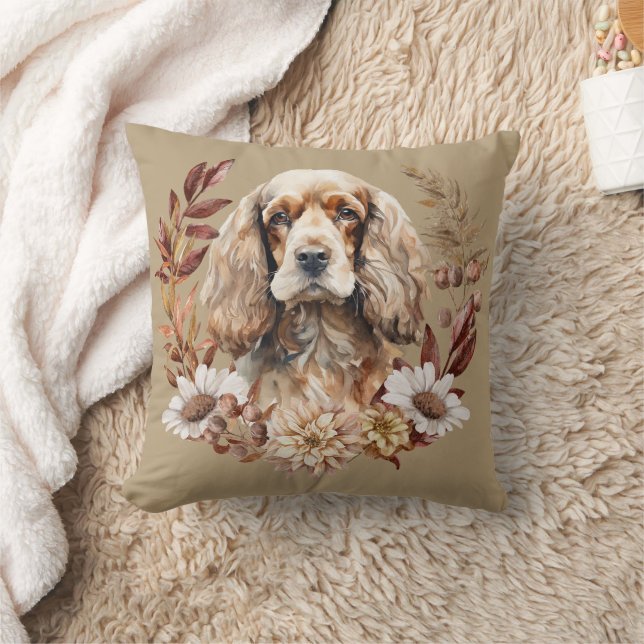 American Cocker Spaniel Dog Autumn Wreath Cushion (Blanket)