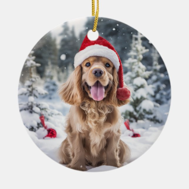 American Cocker Spaniel Dog Christmas Keepsake Ceramic Ornament (Front)