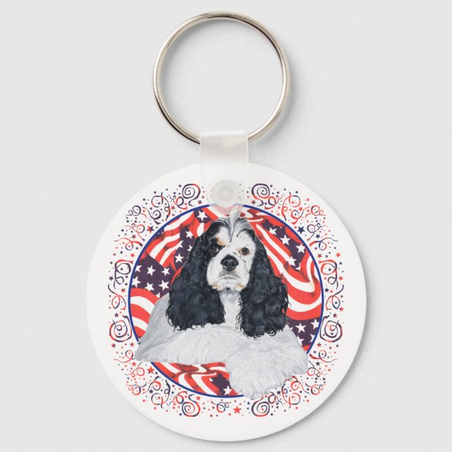 American Cocker Spaniel Flag Key Ring (Front)