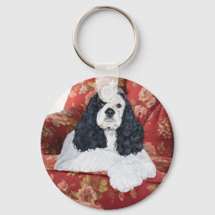 American Cocker Spaniel in Red Chair Key Ring