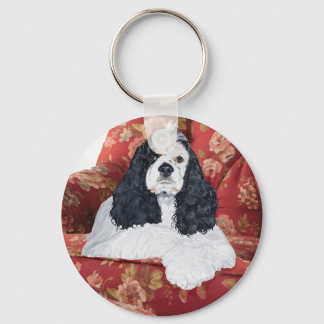 American Cocker Spaniel in Red Chair Key Ring (Front)