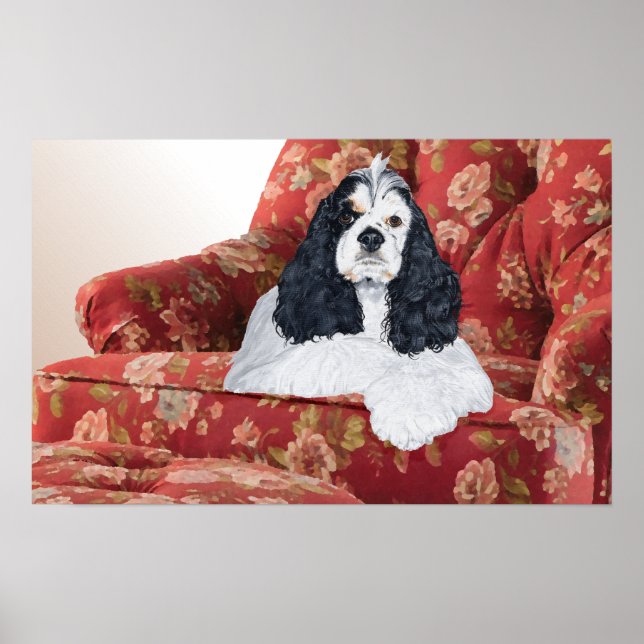 American Cocker Spaniel in Red Chair Poster (Front)