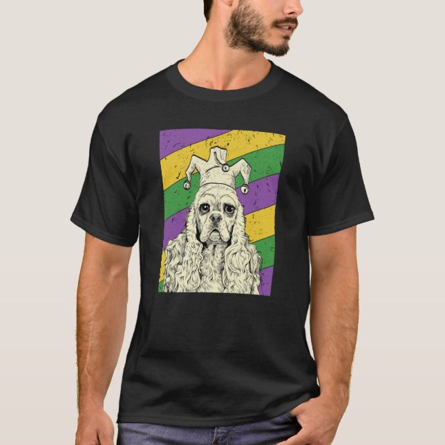 American Cocker Spaniel Jester Mardi Gras Dog Mom  T-Shirt (Front)