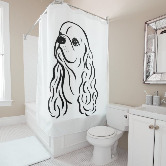 American Cocker Spaniel Painting Sketch Shower Curtain (In Situ)