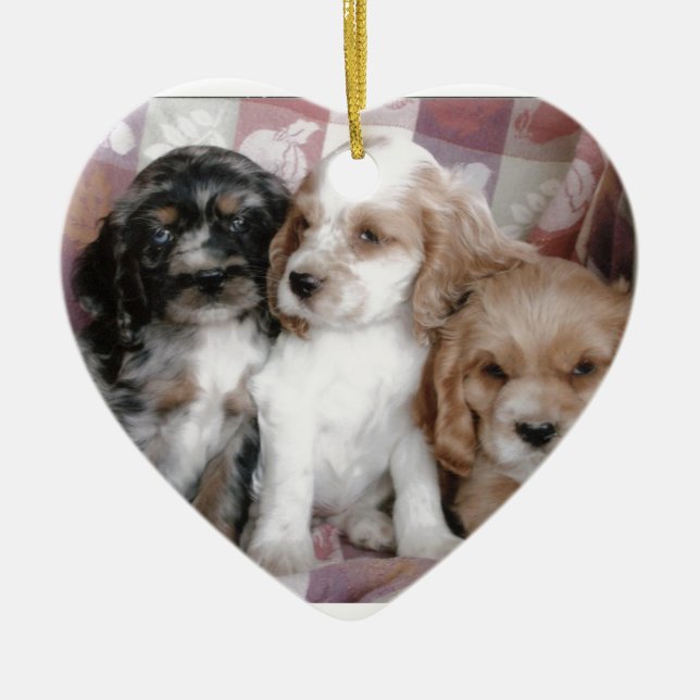 American Cocker Spaniel Puppies Ceramic Tree Decoration (Front)