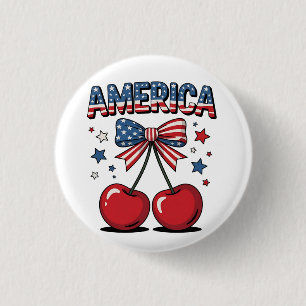 American Coquette Bow Cherry Aesthetic USA Flag 3 Cm Round Badge