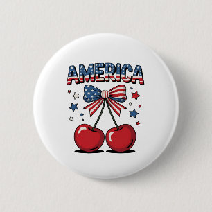 American Coquette Bow Cherry Aesthetic USA Flag 6 Cm Round Badge