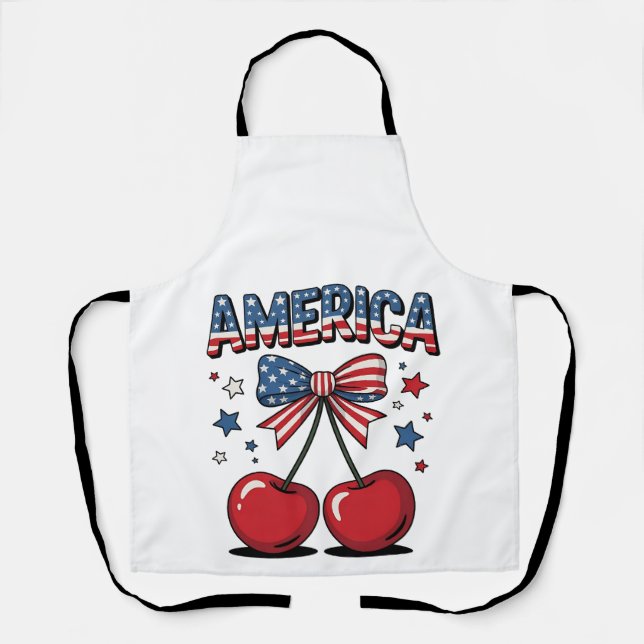 American Coquette Bow Cherry Aesthetic USA Flag  Apron (Front)