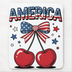 American Coquette Bow Cherry Aesthetic USA Flag Mouse Pad