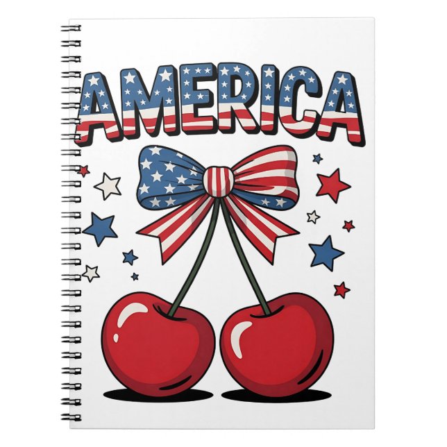 American Coquette Bow Cherry Aesthetic USA Flag  Notebook (Front)