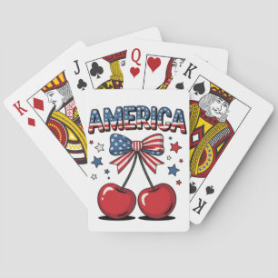 American Coquette Bow Cherry Aesthetic USA Flag  Playing Cards