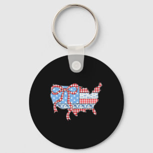 American Coquette Bow Patriotic Freedom Happy 4th Key Ring