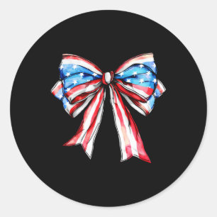 American Coquette Bow Patriotic Usa Flag Happy 4th Classic Round Sticker