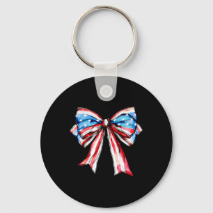 American Coquette Bow Patriotic Usa Flag Happy 4th Key Ring