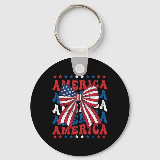 American Coquette Bow Patriotic Usa Flag Happy 4th Key Ring (Front)