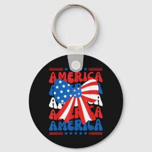 American Coquette Bow Patriotic USA Flag Happy 4th Key Ring