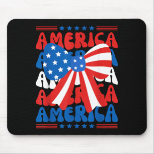 American Coquette Bow Patriotic USA Flag Happy 4th Mouse Pad