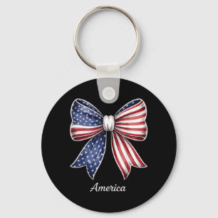 American Coquette Bow USA Flag Patriotic 4th of Key Ring