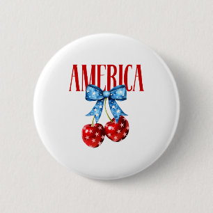 American Coquette Cherry Bow Patriotic Usa Flag 4t 6 Cm Round Badge