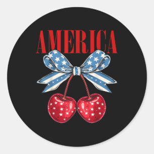 American Coquette Cherry Bow Patriotic Usa Flag 4t Classic Round Sticker