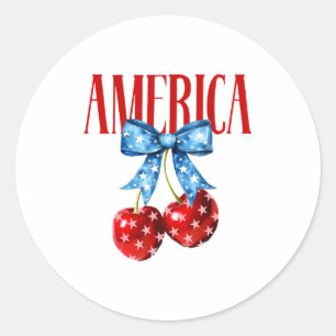 American Coquette Cherry Bow Patriotic Usa Flag 4t Classic Round Sticker