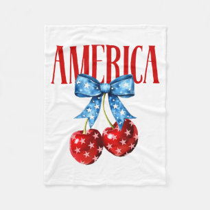 American Coquette Cherry Bow Patriotic Usa Flag 4t Fleece Blanket