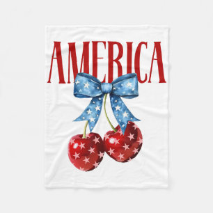 American Coquette Cherry Bow Patriotic Usa Flag 4t Fleece Blanket