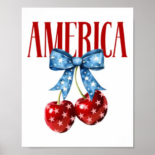American Coquette Cherry Bow Patriotic Usa Flag 4t Poster