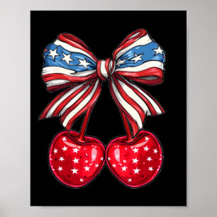 American Coquette Cherry Bow Patriotic Usa Flag 4t Poster
