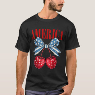 American Coquette Cherry Bow Patriotic Usa Flag 4t T-Shirt