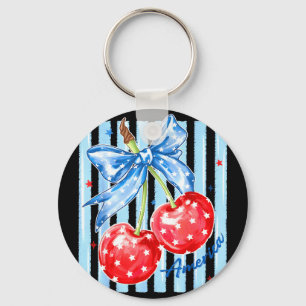 American coquette cherry bow patriotic usa flag key ring
