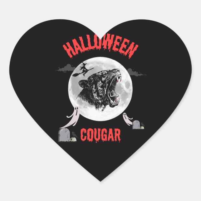 american cougar on halloween night with crows heart sticker (Front)