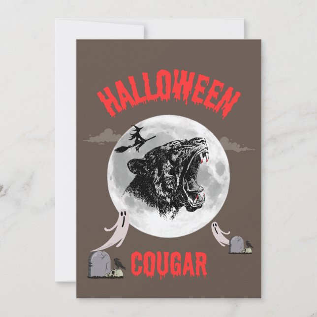 american cougar on halloween night with crows invitation (Front)