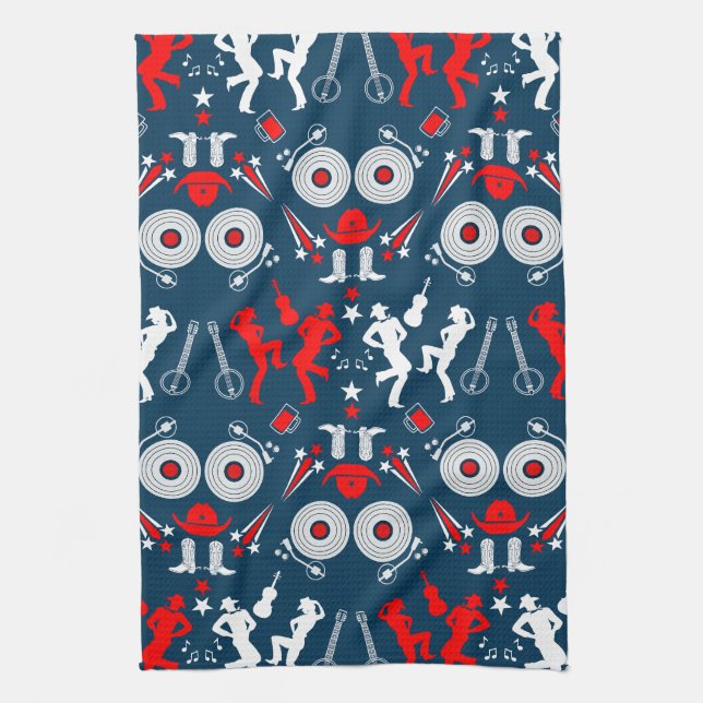 American Country Music Line Dancing Tea Towel (Vertical)