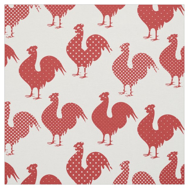 American Country Style Polka Dot Rooster Pattern Fabric (Swatch)