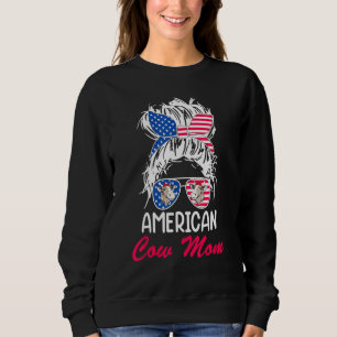 American Cow Mum Messy Hair In Bun Bandanna Sungla Sweatshirt