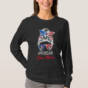 American Cow Mum Messy Hair In Bun Bandanna Sungla T-Shirt
