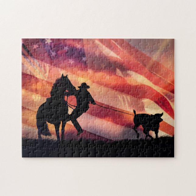 American Cowboy and Horse Roping Jigsaw Puzzle (Horizontal)