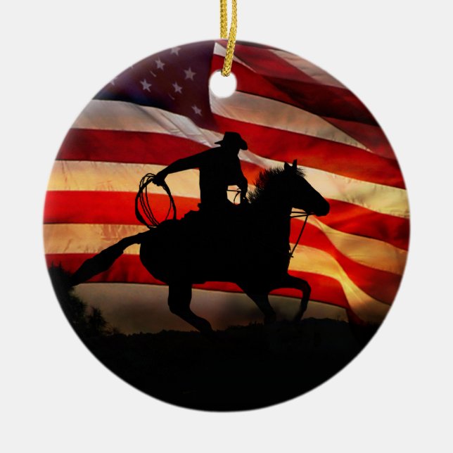 American Cowboy Country Western Christmas Ceramic Ornament (Front)