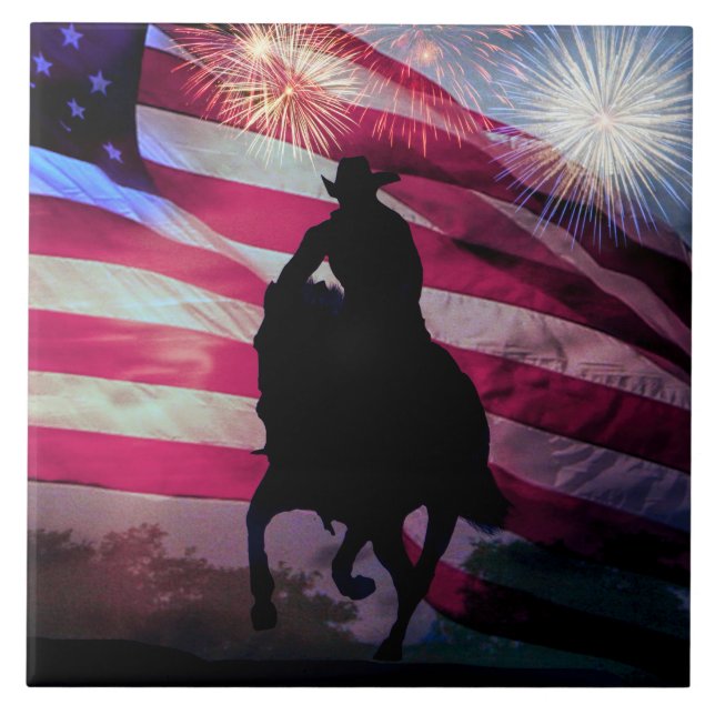 American Cowboy Flag and Fireworks Tile (Front)