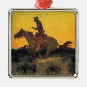 American Cowboy Horse Rider Against the Sunset Metal Ornament