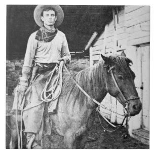American cowboy in Kansas, c.1880 (b/w photo) Ceramic Tile