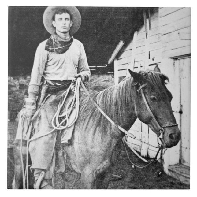 American cowboy in Kansas, c.1880 (b/w photo) Ceramic Tile (Front)