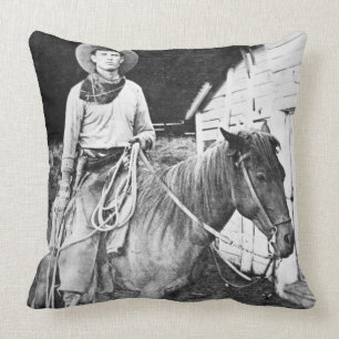 American cowboy in Kansas, c.1880 (b/w photo) Cushion