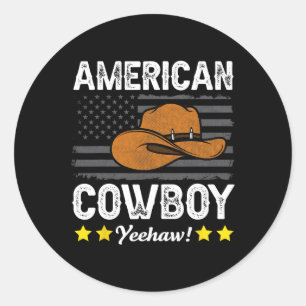 American Cowboy Rodeo American Flag Vintage Cowboy Classic Round Sticker